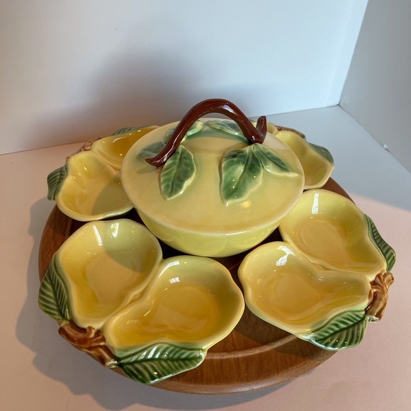 Vintage 1950s Yellow Pear Pottery Lazy Susan Set Belmar California Pottery USA - Picture 3 of 14